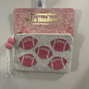 Pink and White football Beaded Travel Pouch